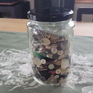 Jar of Assorted Vintage Buttons - Including WWII USA Uniform Buttons